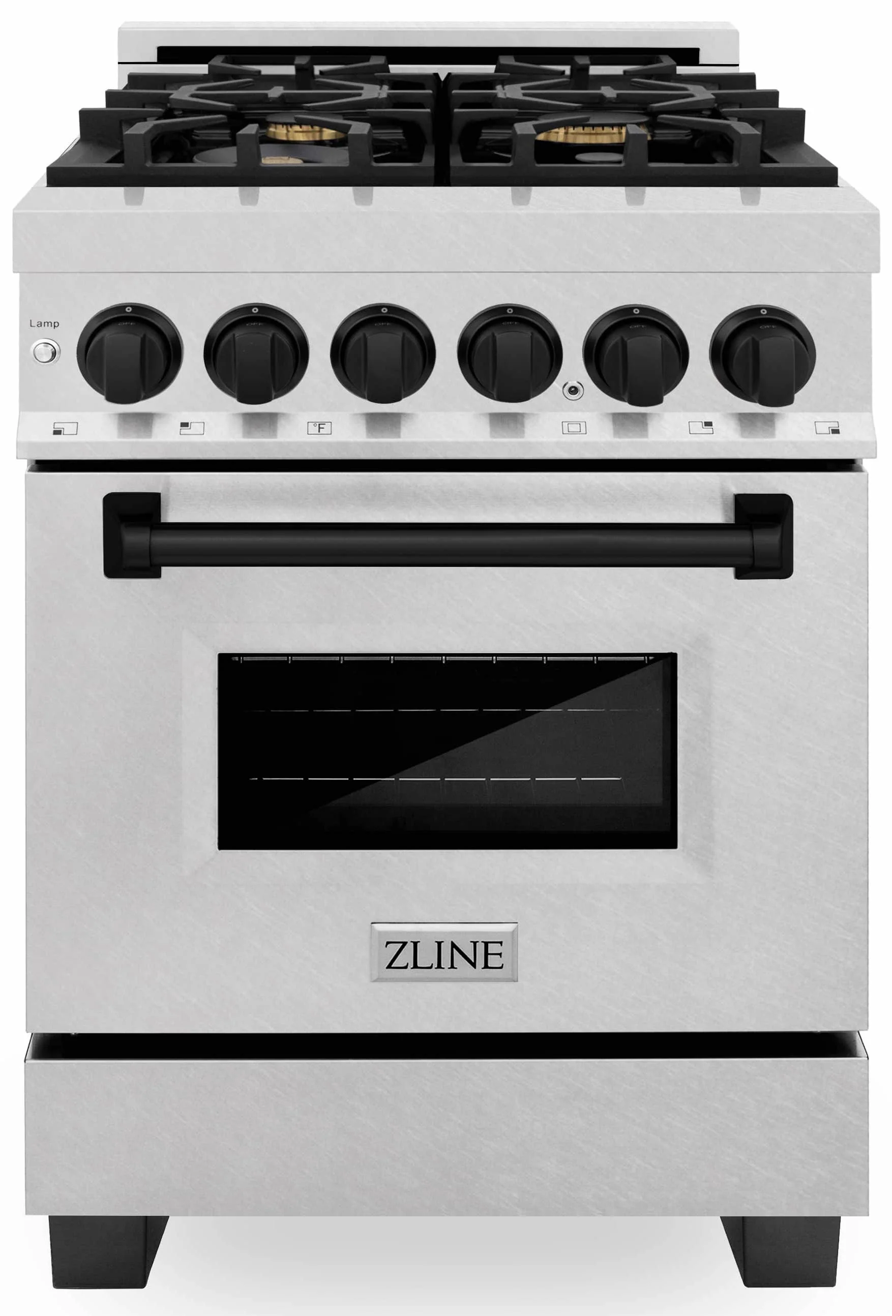 ZLINE Legacy Series Autograph Edition 24-inch Dual Fuel Range with Gas Stove and 2.8 Cu. Ft. Electric Oven in Fingerprint Resistant Satin Stainless Steel with Matte Black Accents (RASZ-SN-24-MB)