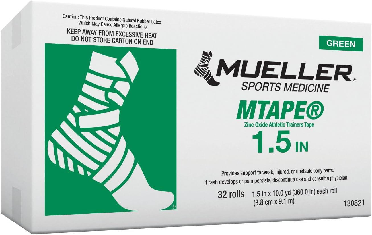 M-Tape Colored Athletic Tape - 1.5 inches x 10 yards - Green, 32 Rolls