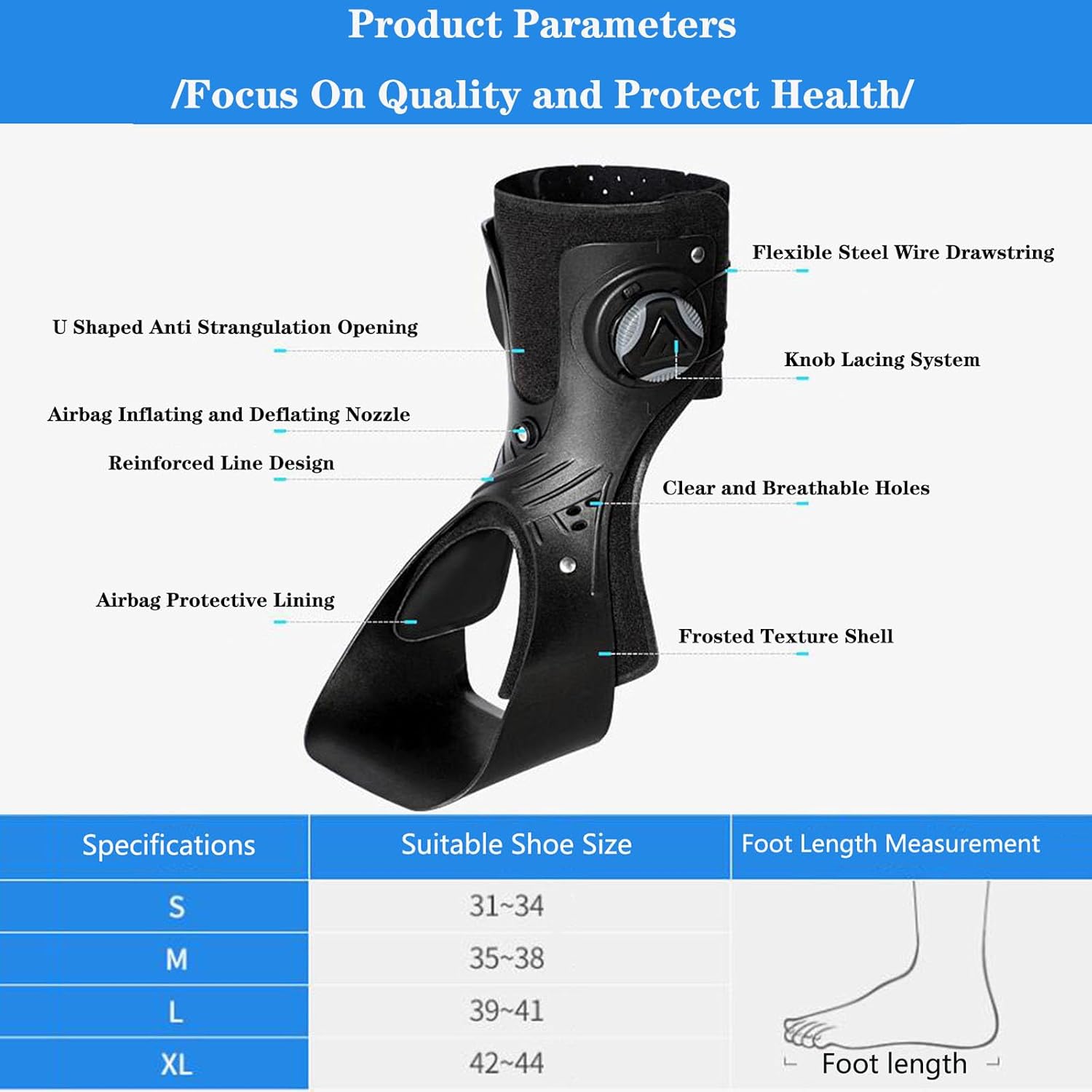 SFKLYU Drop Foot Brace Adjustable Ankle Braces for Sprained Ankle Ankle Splint Stabilizer with Inflatable Ankle Foot Orthosis Support Foot Training Equipment,Style a right,M