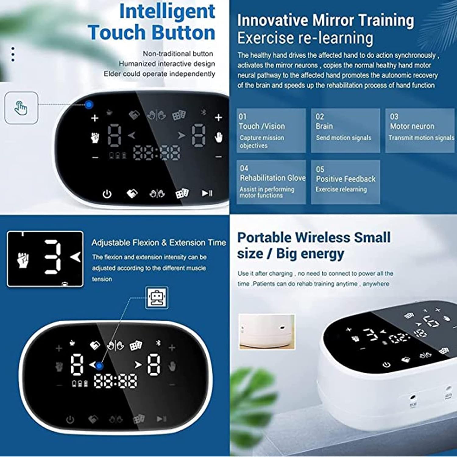 Air Pressure Rehabilitation Robot Gloves,Automatic Stroke Hemiplegia Finger Trainer,Finger Extension Exercise,LCD Touch Screen,for Hand Function Recovery,LeftHand-S