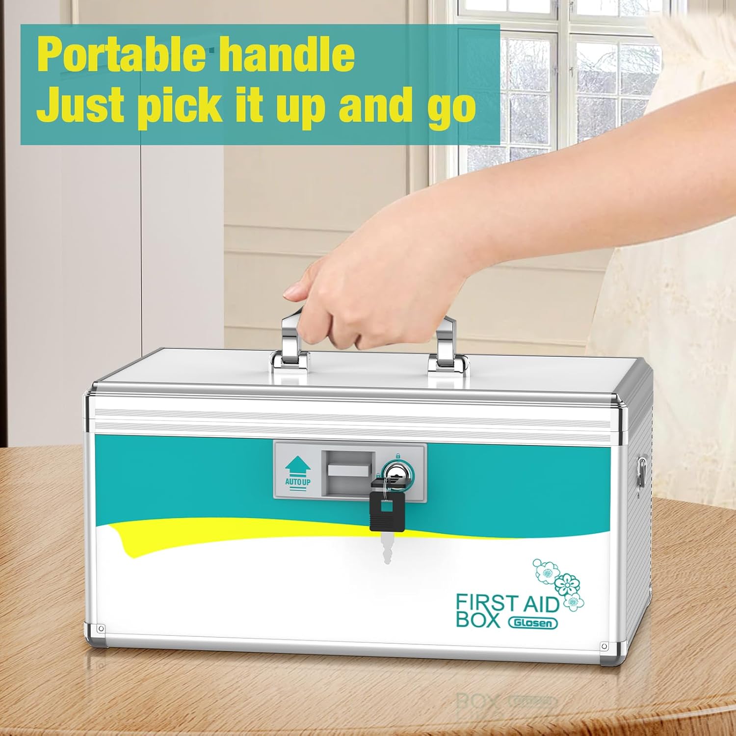 Glosen Medicine Lock Box,locking medicine box, Security Lock Boxes【Extra Large 16inch 16 x 9.25 x 7.5 Inch with removable storage pocket】 lock box, First Aid Key Safe Box for Medication