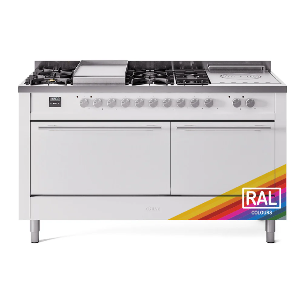 ILVE Professional Plus II 60-Inch Dual Fuel Range with 7 Burners, Griddle, & French Top with Solid Door Oven in RAL (UP60FSQMPRA)