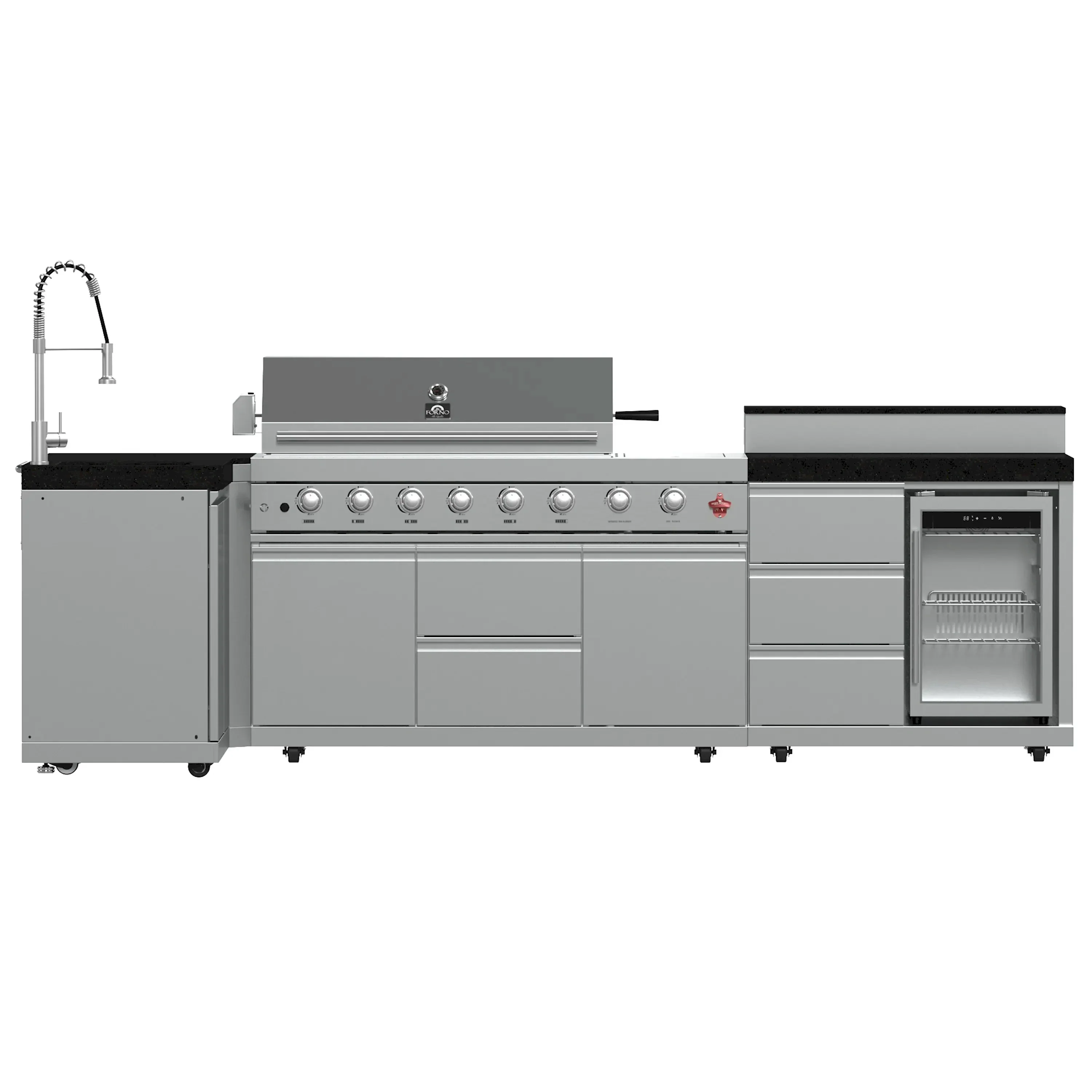 Forno Bulnes Outdoor Kitchen 40-Inch BBQ 95,000 BTU, with 5 Burners, Sear & Rotisserie Infrared Side Burner, 1.8 cu.ft. Beverage Center & Black Granite Countertops (FODKT2520BLK)
