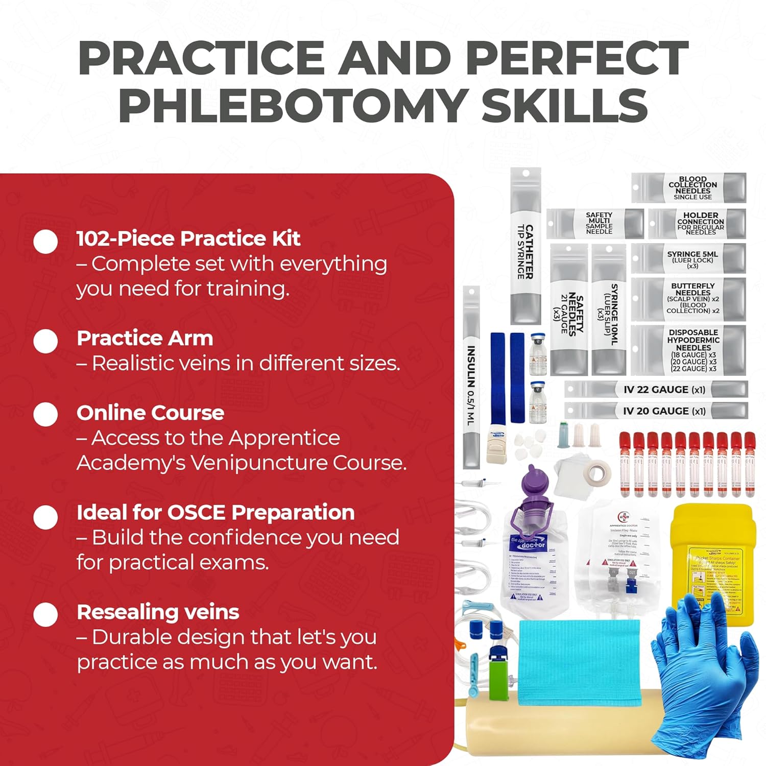 The Apprentice Doctor Phlebotomy Practice Arm Kit with Online Learning – Skill-Building Model Arm for Students, Beginners & Home Study