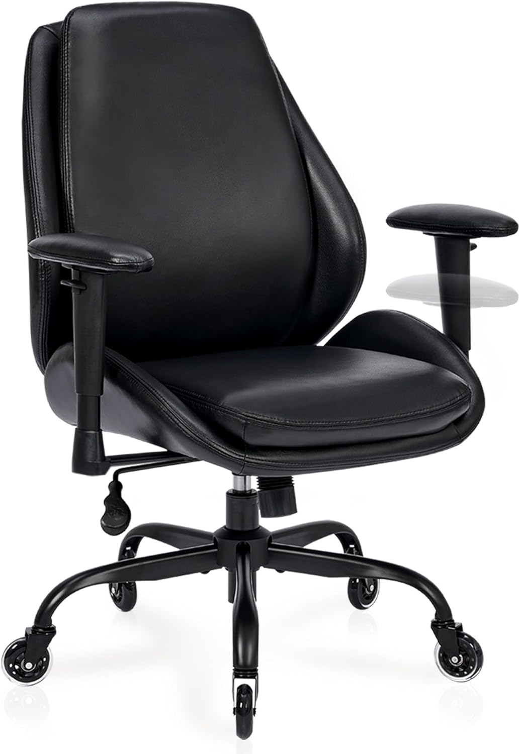 BEWISHOME Leather Ergonomic Office Chair, Home Office Chair, Black Desk Chair with Lumbar Support, Executive Office Chair, Computer Desk Chair with Adjustable Armrests & Quiet Wheels