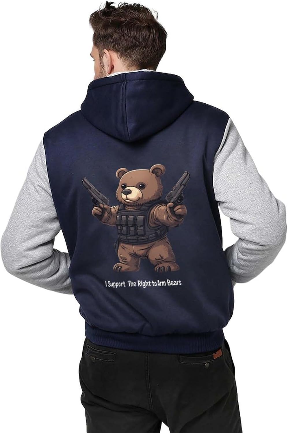 I Support The Right to Arm Bears Men Hoodies Thick Heavyweight Sweatshirt Zip Up Winter Jacket Coat Casual Tops