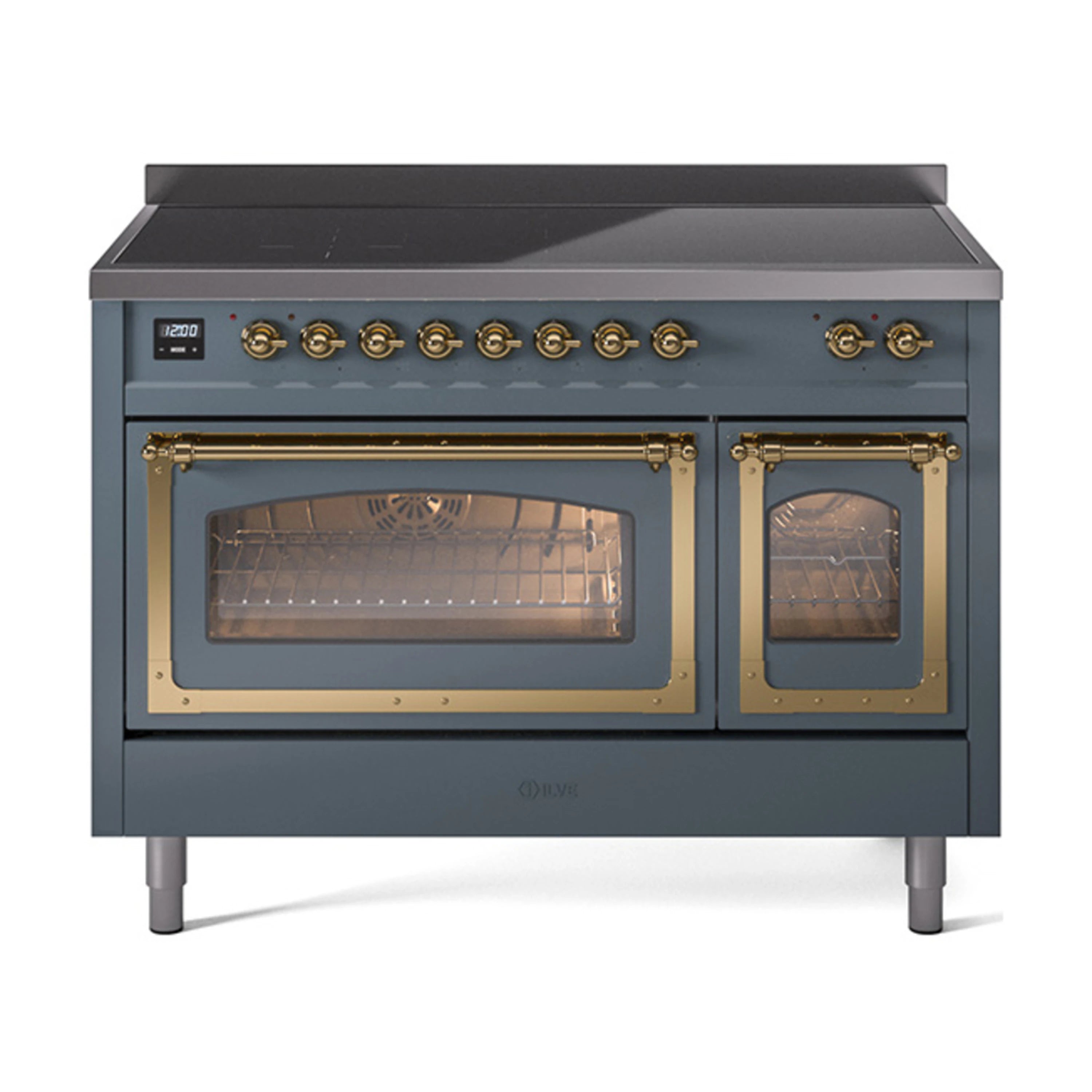 ILVE Nostalgie II Noblesse 48-Inch Induction Range with Triple Glass Door in Blue Grey with Brass Trim (UNI486NMPBGG)