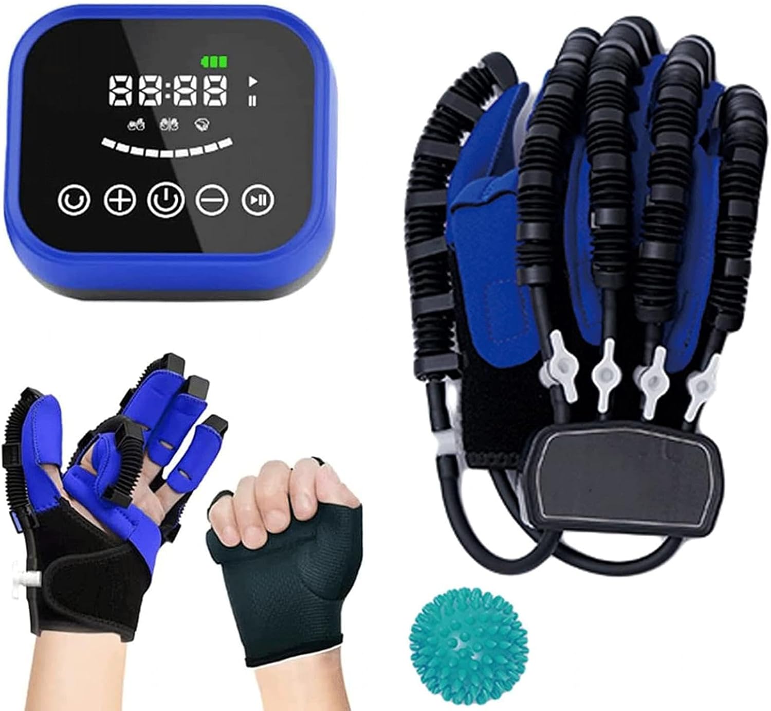 Stroke Hand Splint Assistive Gloves Finger Straightening Brace Guard with LCD Touch Screen/Timing/Training Intensity,Left-XXL