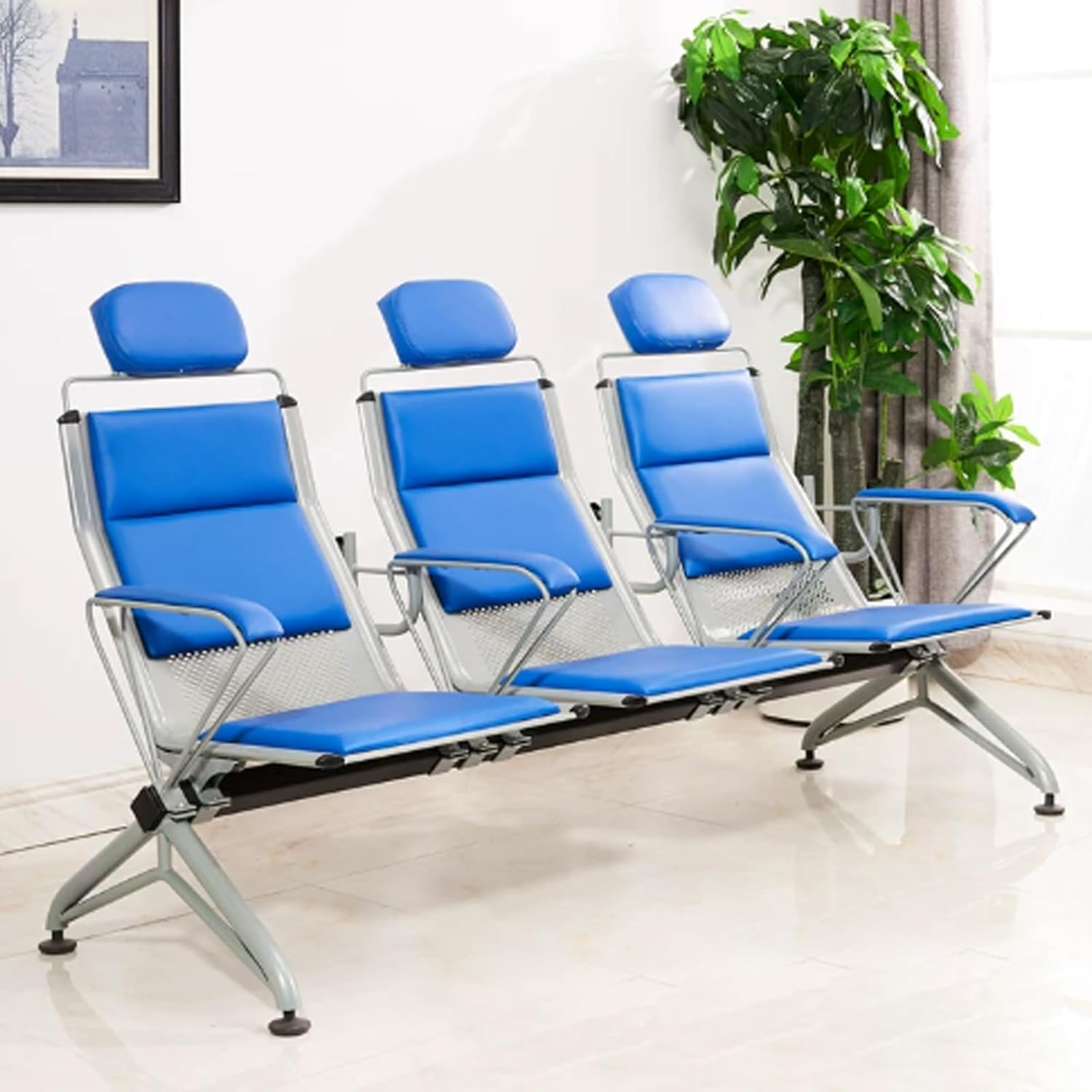 PU Medical Chair with Iv Stand, Hospital Phlebotomy Chair, Cold Rolled Steel Frame for Laboratories, Clinic, Nursing Home, Single Seat Can Support 660 Lbs(Blue)