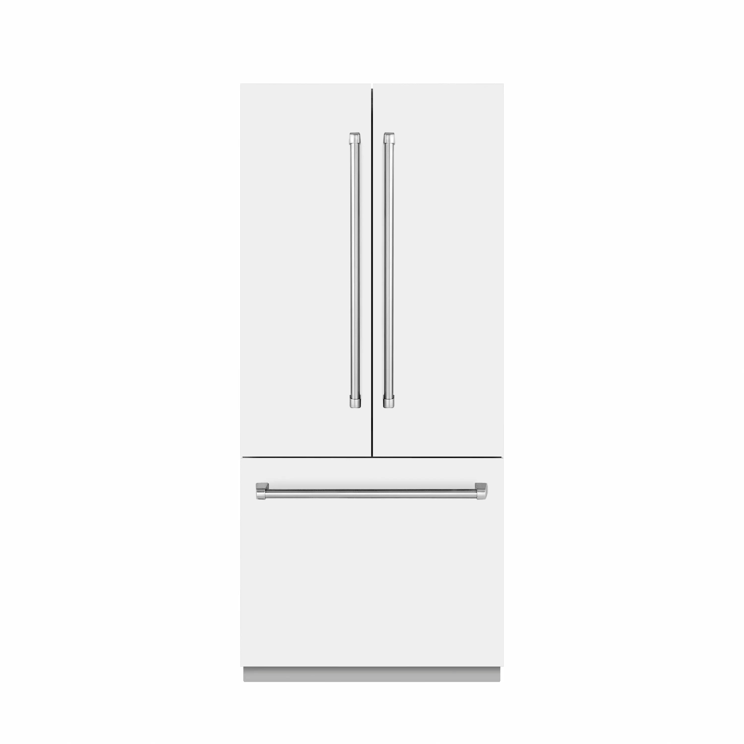 ZLINE 36-Inch 19.6 Cu. Ft. French Door Built-In Bottom Freezer Refrigerator with Water Dispenser and Ice Maker in White Matte with Graphite Gray Interior (GRBIV-WM-36)