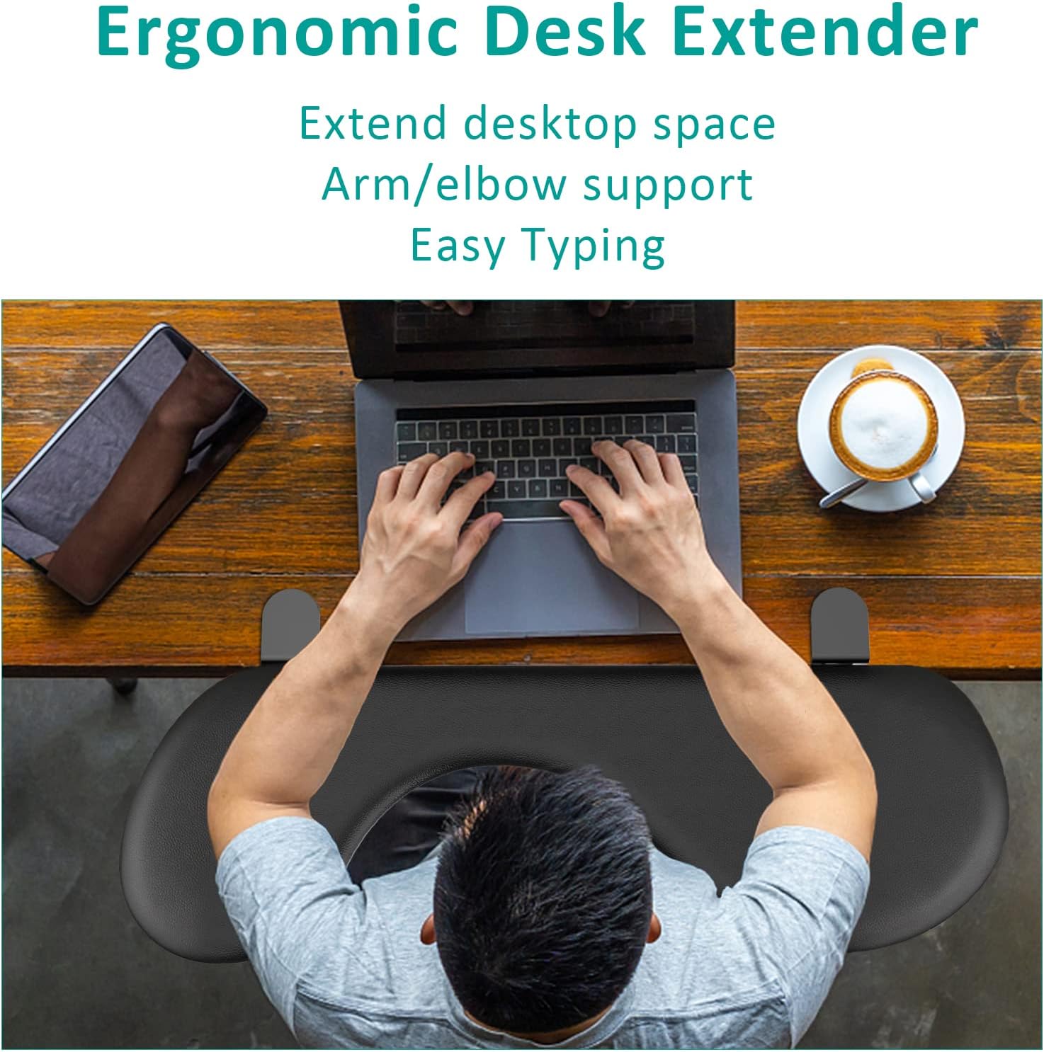 eulps Foldable Desk Extender Tray, Arm Rest for Desk, Ergonomic Forearm Leather Soft Armrest Support, Wrist & Elbow Pad for Home and Office, Easy Typing & Pain Relief
