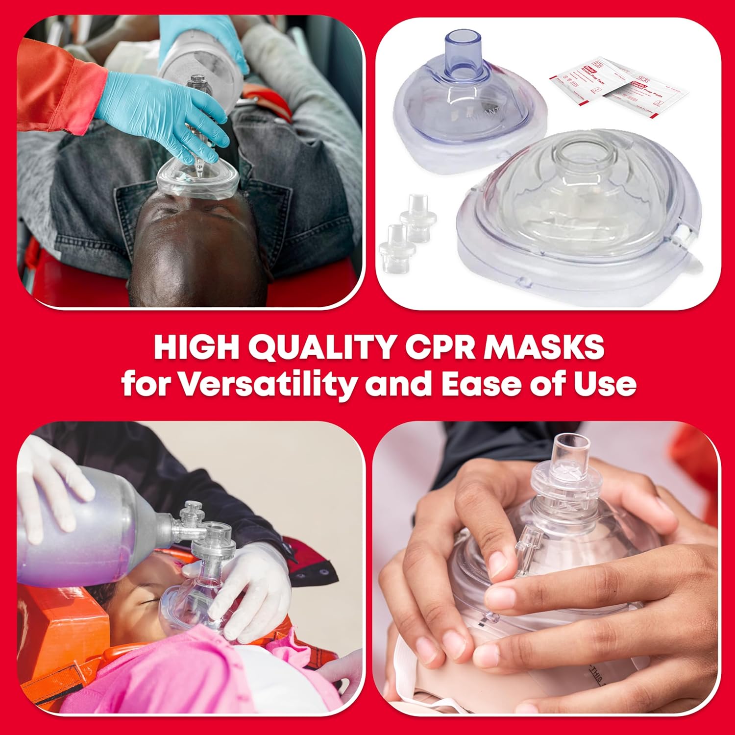 Adult and Infant CPR Mask Combo Kit – 50-Pack – 100 Valves, 50 Gloves, 100 Alcohol Pads – Bulk Set for First Responders, CPR Training