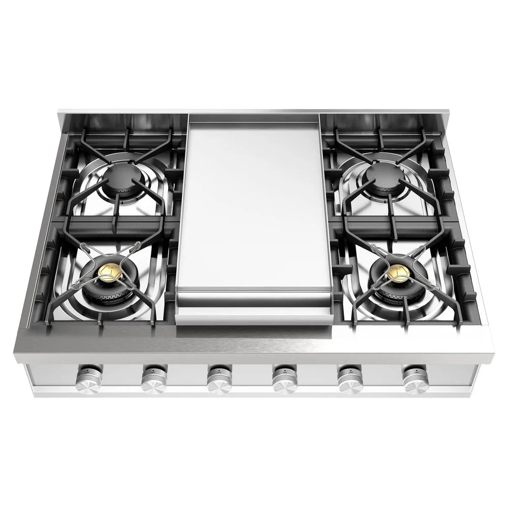 ILVE Professional Plus II 36-Inch Built-In Gas Rangetop with Griddle in Stainless Steel (UHCP36FSS)