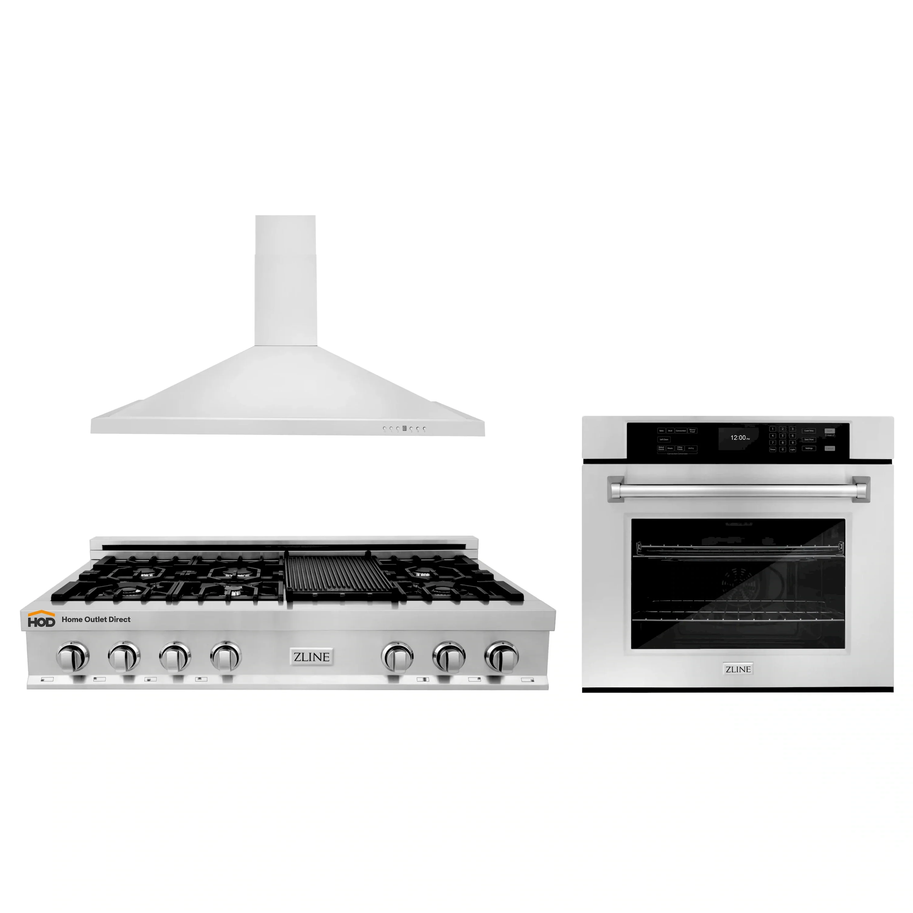 ZLINE 3-Piece Appliance Package - 48 in. Rangetop, 30 in. Wall Oven, & Premium Hood in Stainless Steel