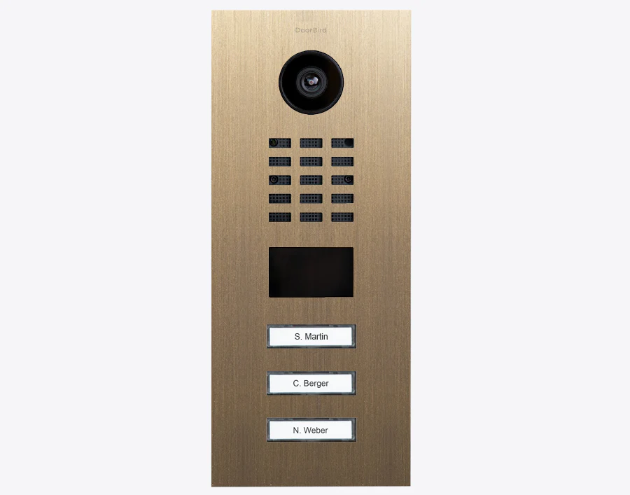 DoorBird D2103V IP Video Door Station, 3 Call Button in Real Burnished Brass