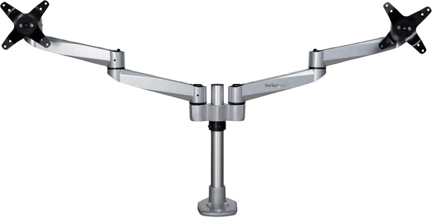 StarTech.com Desk Mount Dual Display Arm, Premium Articulating VESA Mount for Screens up to 27