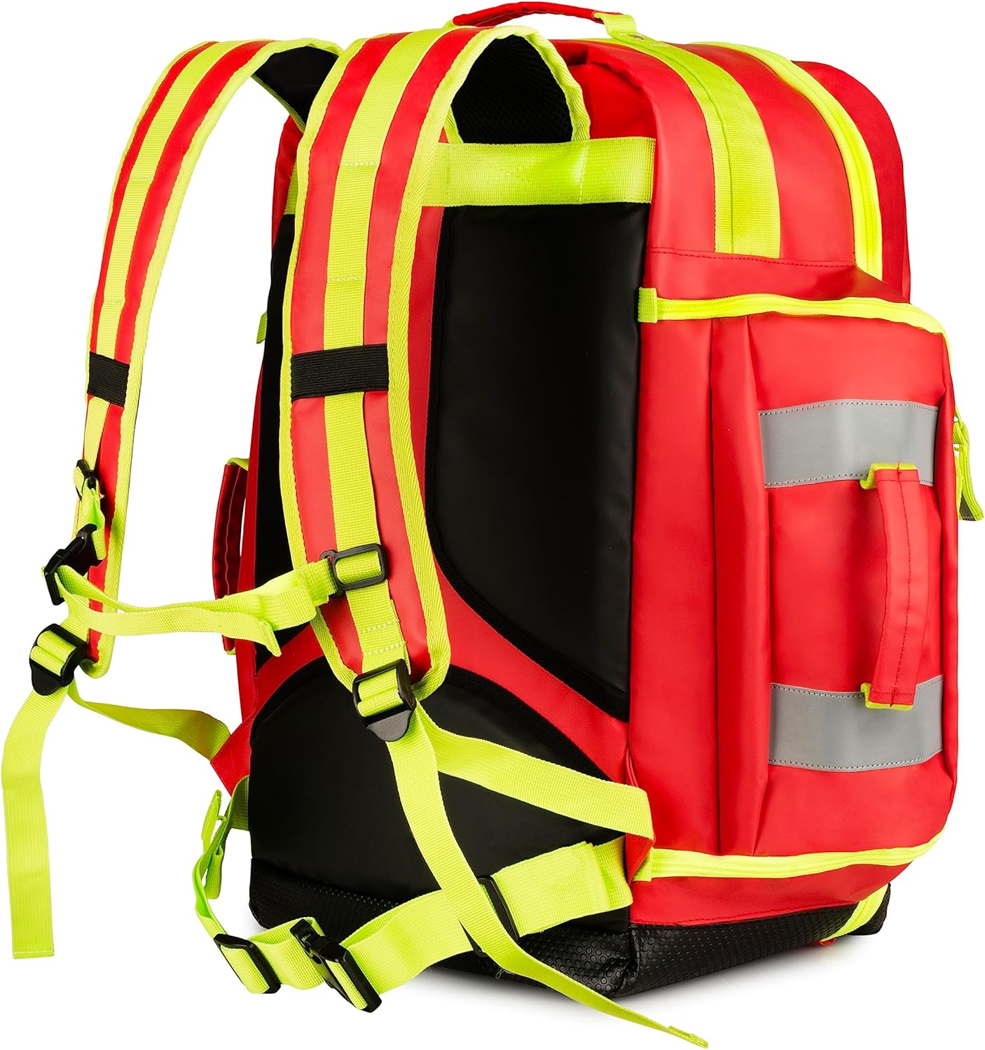 Scherber Fully-Stocked Premium First Responder Backpack | EMT/EMS Medic Trauma & Oxygen Medical Professional Kit | Bag w/ 4 Color-Coded Removable Pouches, O2 Storage, & 250+ First Aid Supplies - Red