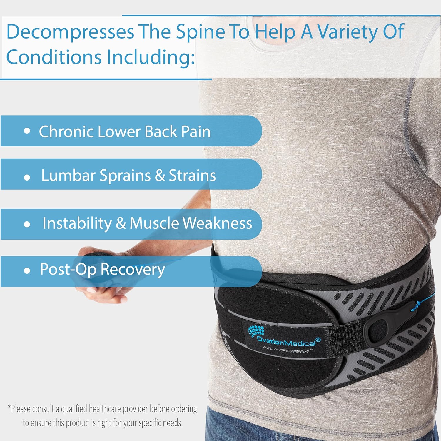 Nu-Form Universal Lower Back Brace - LSO Back Brace with Adjustable Closure - Lumbar Support Belt for Strains, Spondylolisthesis & Sciatica Pain Relief - Back Brace for Lower Back Pain