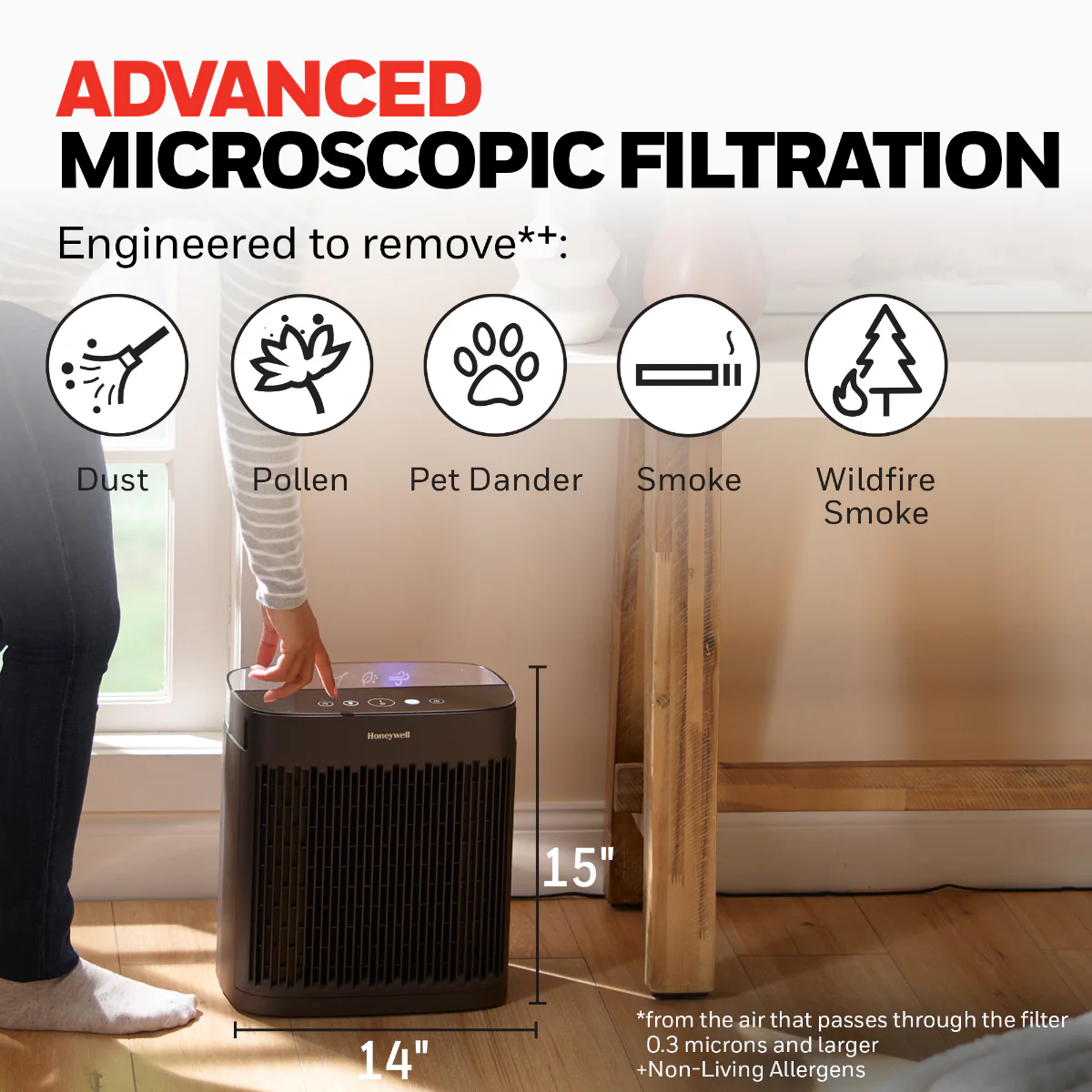 Honeywell HPA5100B Allergen+ True HEPA Air Purifier for Smoke, Pollen, and Dust