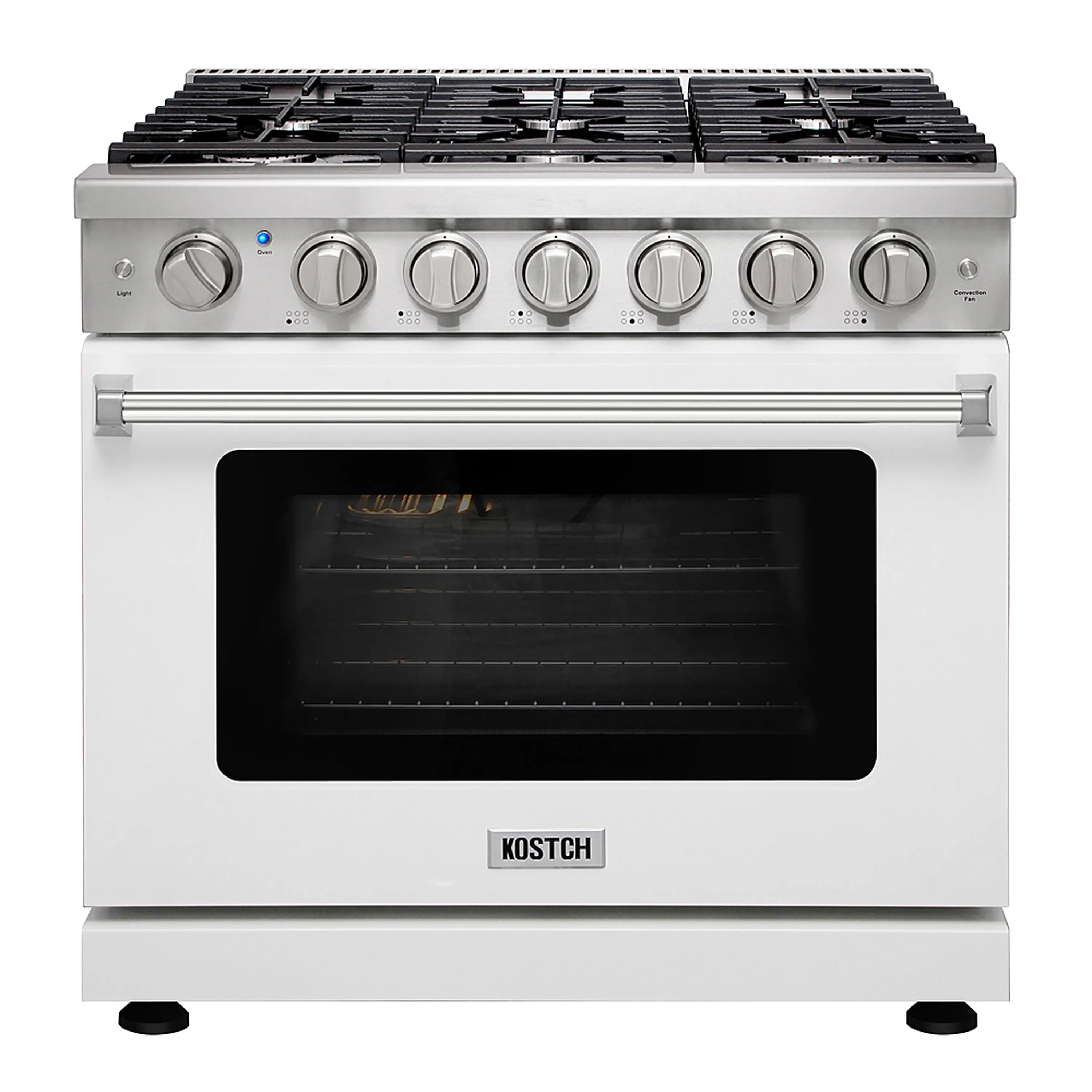 Kostch 36-Inch Propane Gas Range with 6 Burners & 6.0 Cu. Ft. Convection Oven in White (KOS-36RG03MLP-W)