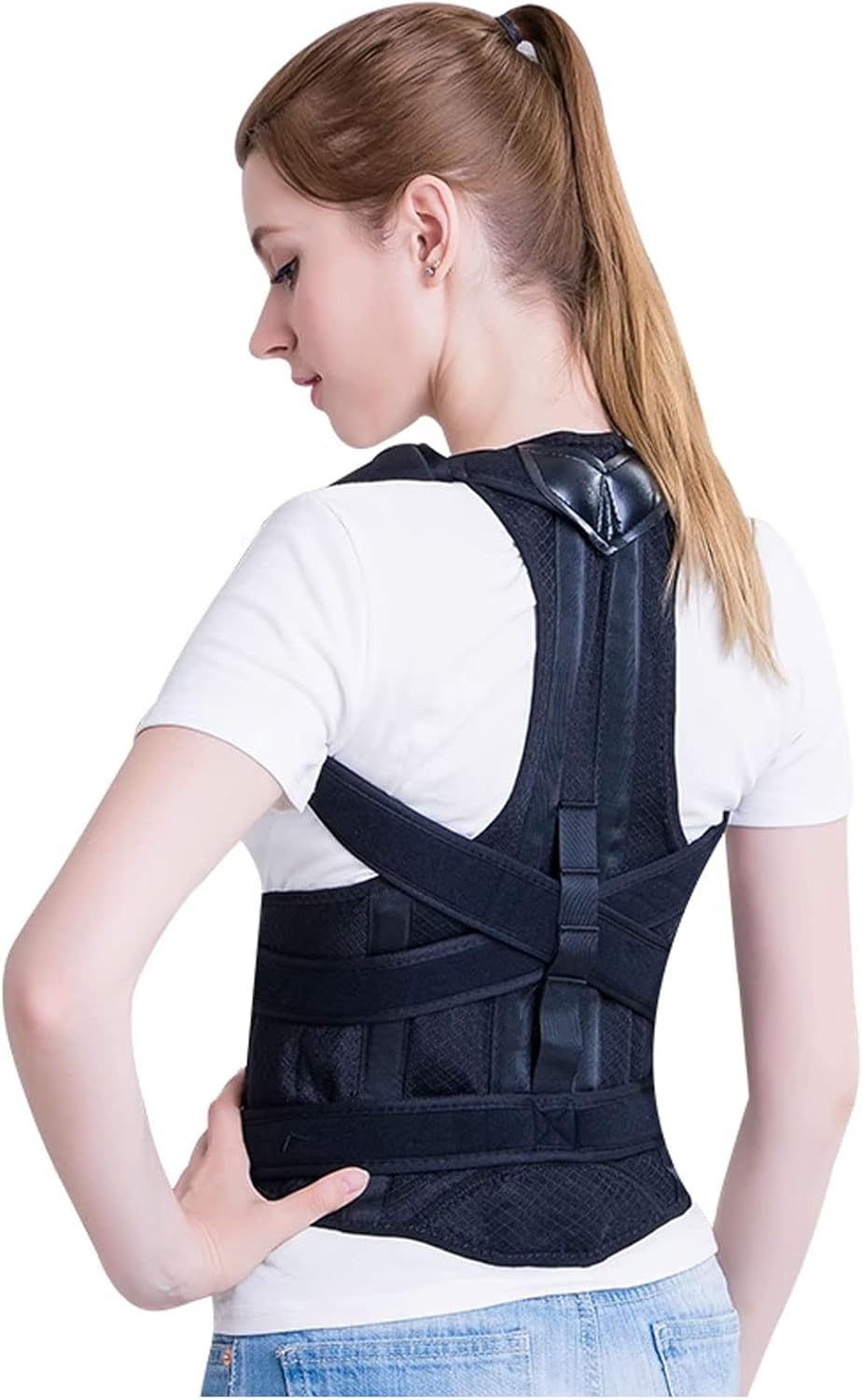 Adjustable Back Shoulder Posture Corrector Belt Clavicle Spine Support Reshape Your Body Home Office Sport Upper Back Neck Brace,Black,L (Black X)