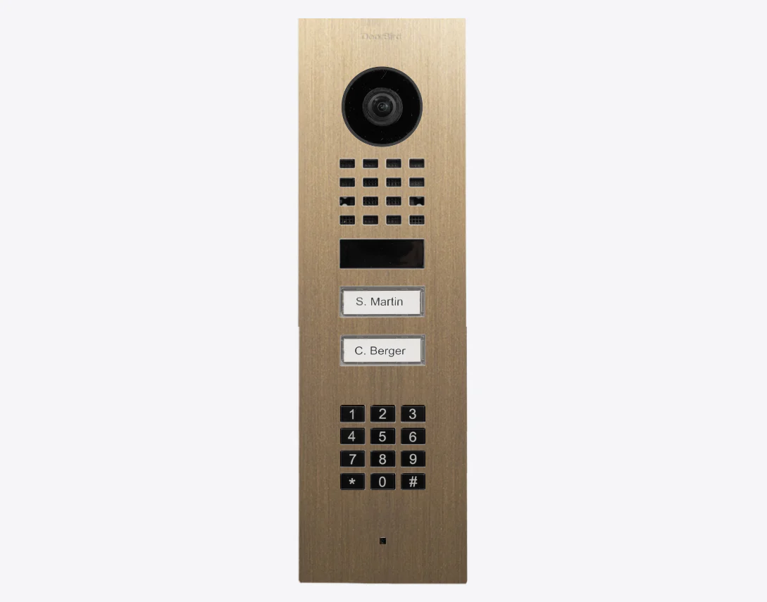 DoorBird D1102KV Flush Mount IP Video Door Station, 2 Call Button in Real Burnished Brass