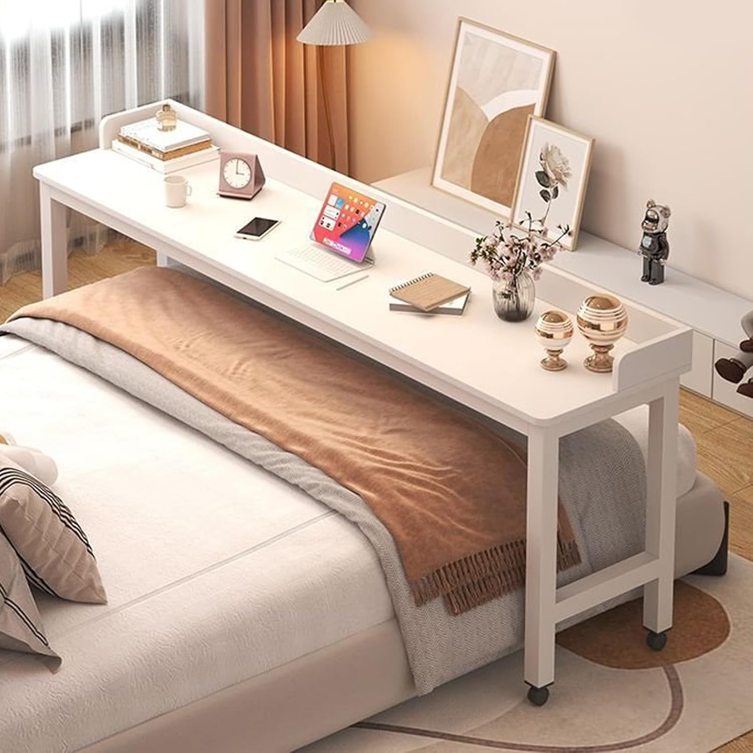 Mobile Overbed Table with Wheels, Heavy Duty Metal Leg Laptop Desk for Hospital and Home Use