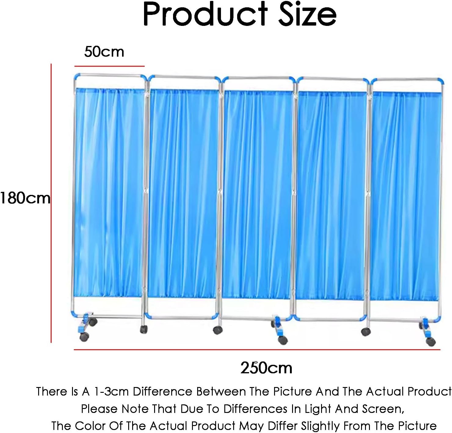 5-Panel Folding Privacy Screen with Wheels - 6ft High Room Divider for Hospitals, Offices, Beauty Salons - Portable Medical Partition - Color 2
