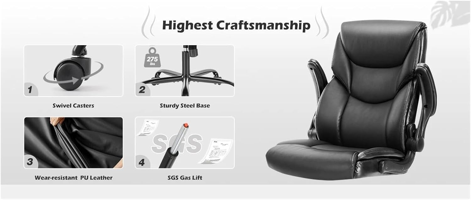 Managerial Chairs, Office Chair – Ergonomic Adjustable Computer Desk Chairs with High Back Flip-Up Armrests Swivel Task Chair with Lumbar Support,Black