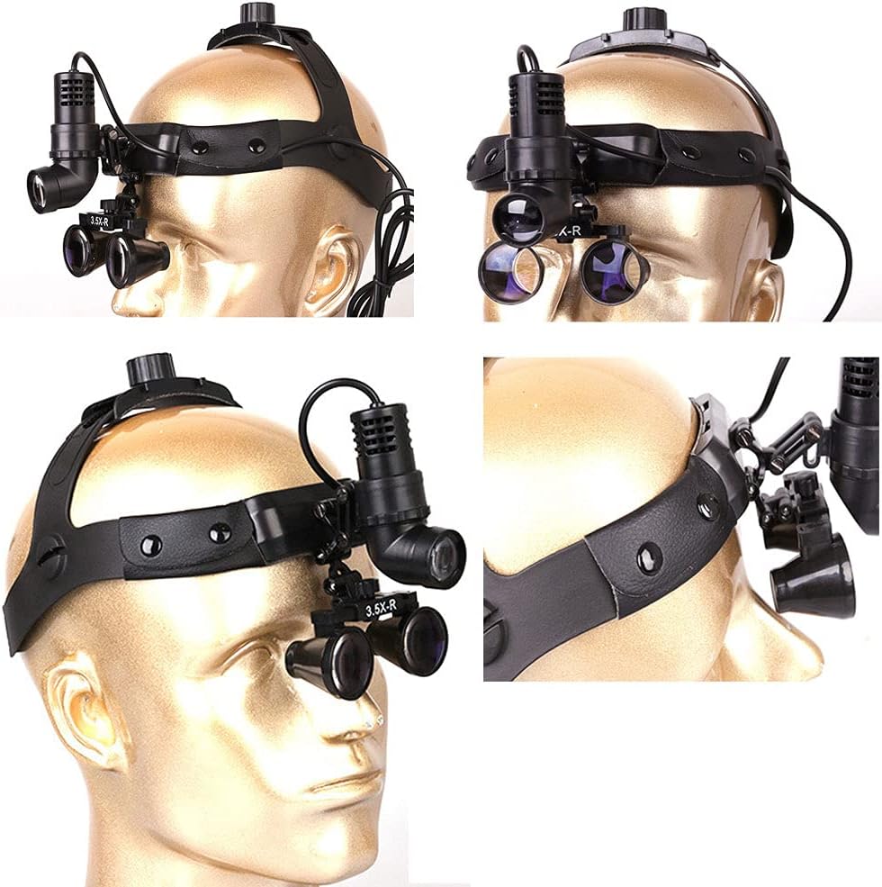 Dental Binocular Loupes with Light， 3W Surgical Headlight， 330~420mm Working Distance， HD Blue Coating Lens， for ENT Surgical Cardiovascular Surgeries Dentistry，Blue-3.5X