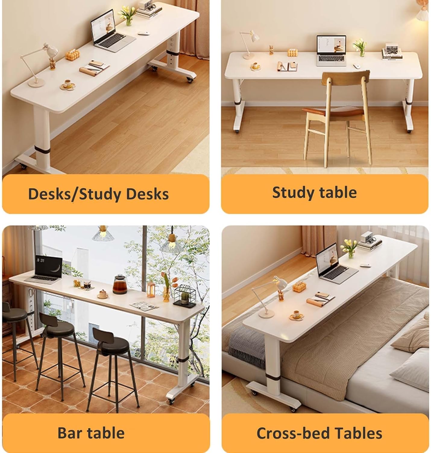 Over The Bed Table Rolling Bed Desk With 4 Wheels Adjustable Overbed Table Computer Desk For Bed Mobile Standing Workstation Medical Table With Heavy Duty Metal Leg For Hospital And Home Use(70.9x23.6