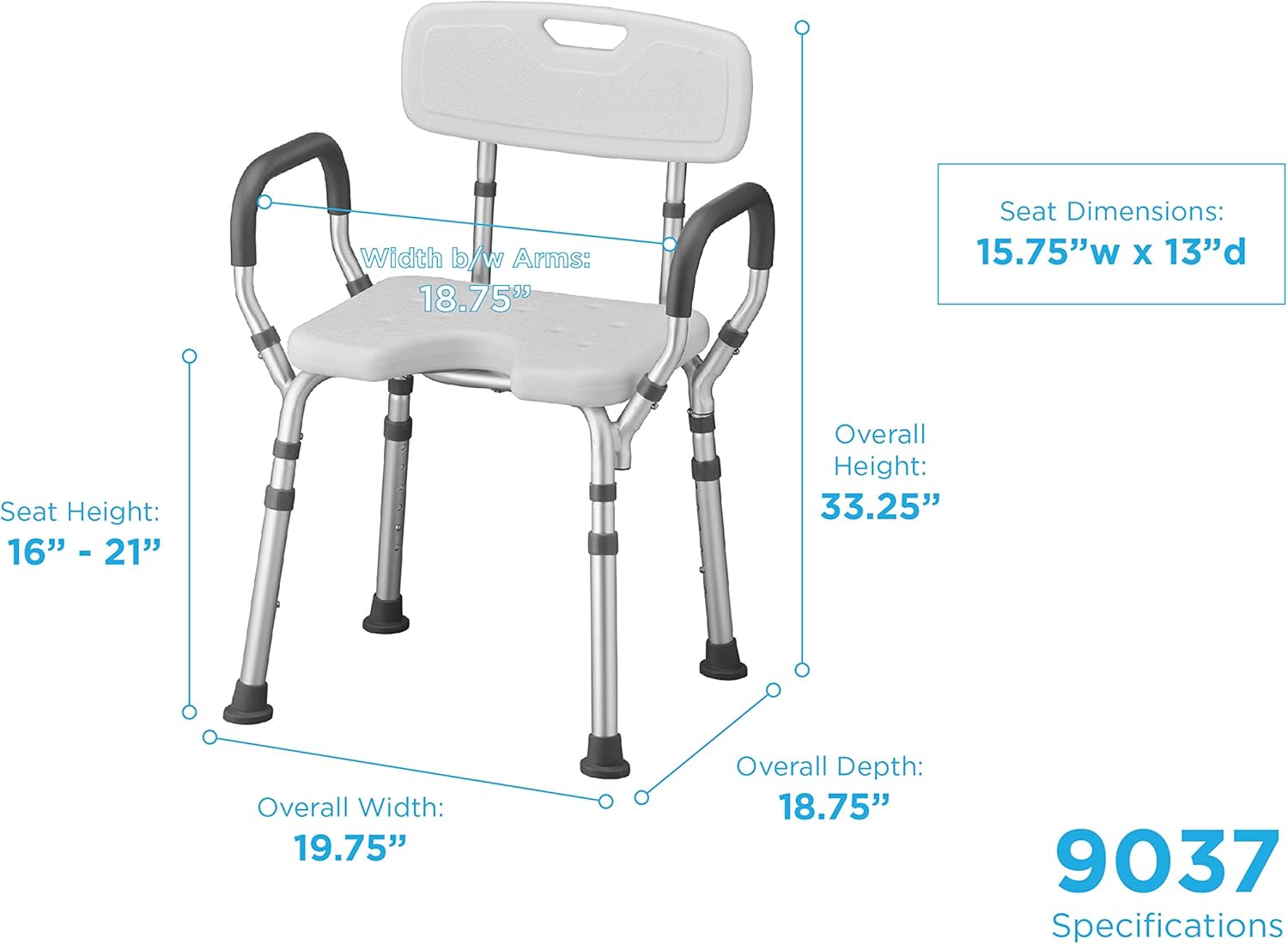 NOVA Medical Products Shower & Bath Chair with Back & Arms & Hygienic Design, White, 1 Count