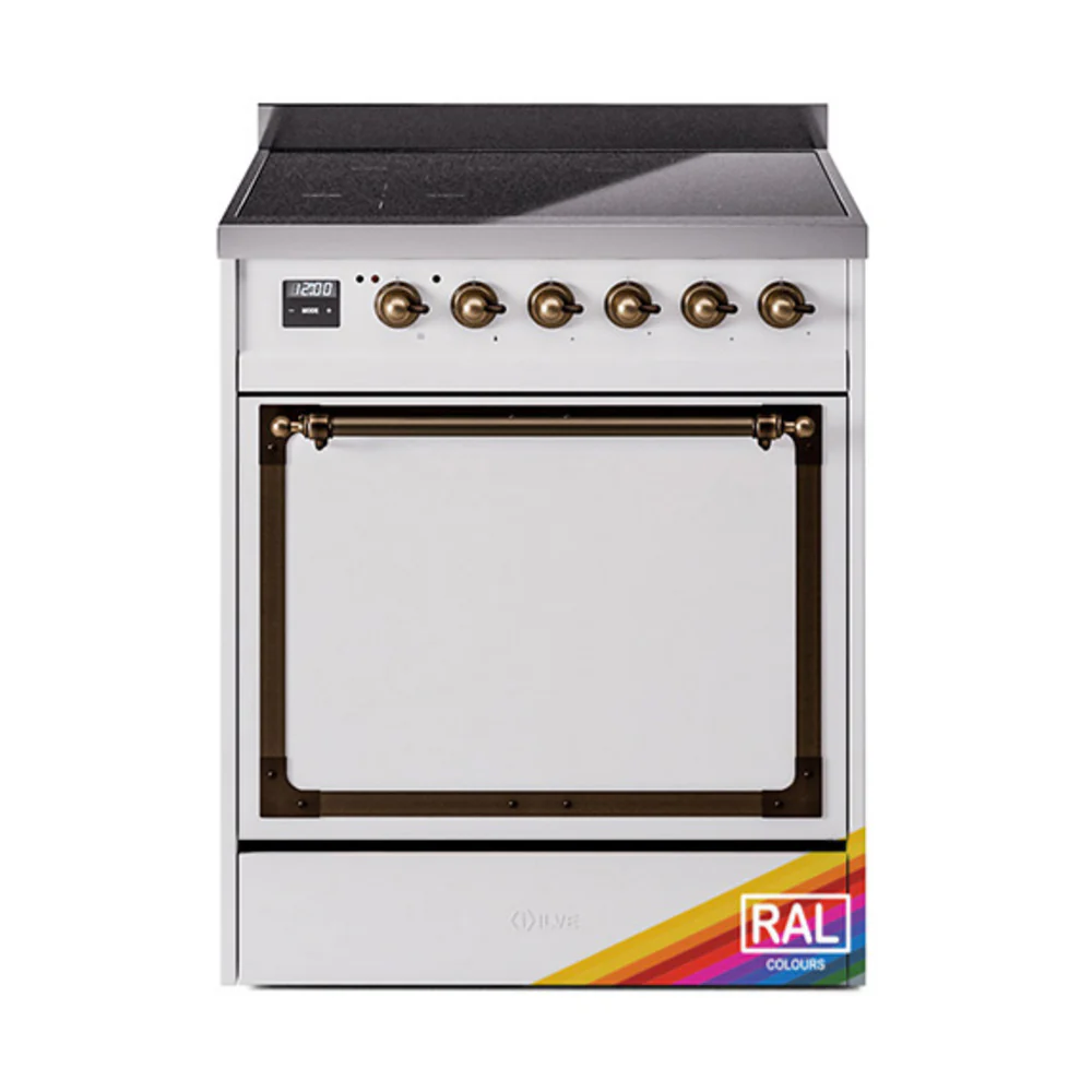 ILVE 30-Inch Nostalgie II Noblesse Induction Range with Solid Door Oven in Custom RAL in Bronze Trim (UNI304QNMPRAB)