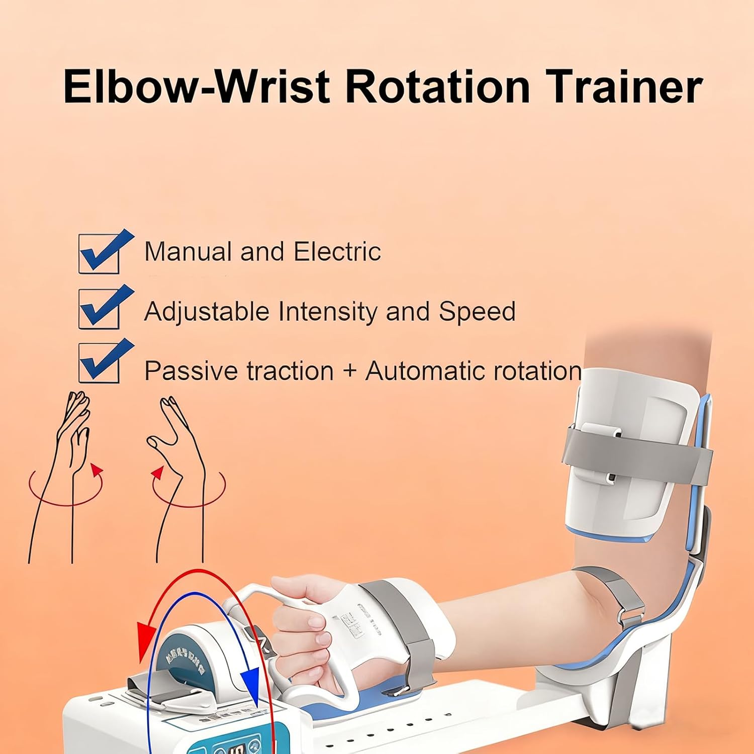 Elbow Joint Rehabilitation Device, Electric Elbow Joint Trainer, Manual/Electric Mode, Adjustable Force/Speed, 120° Rotation, for Hand Hemiplegia Right Hand