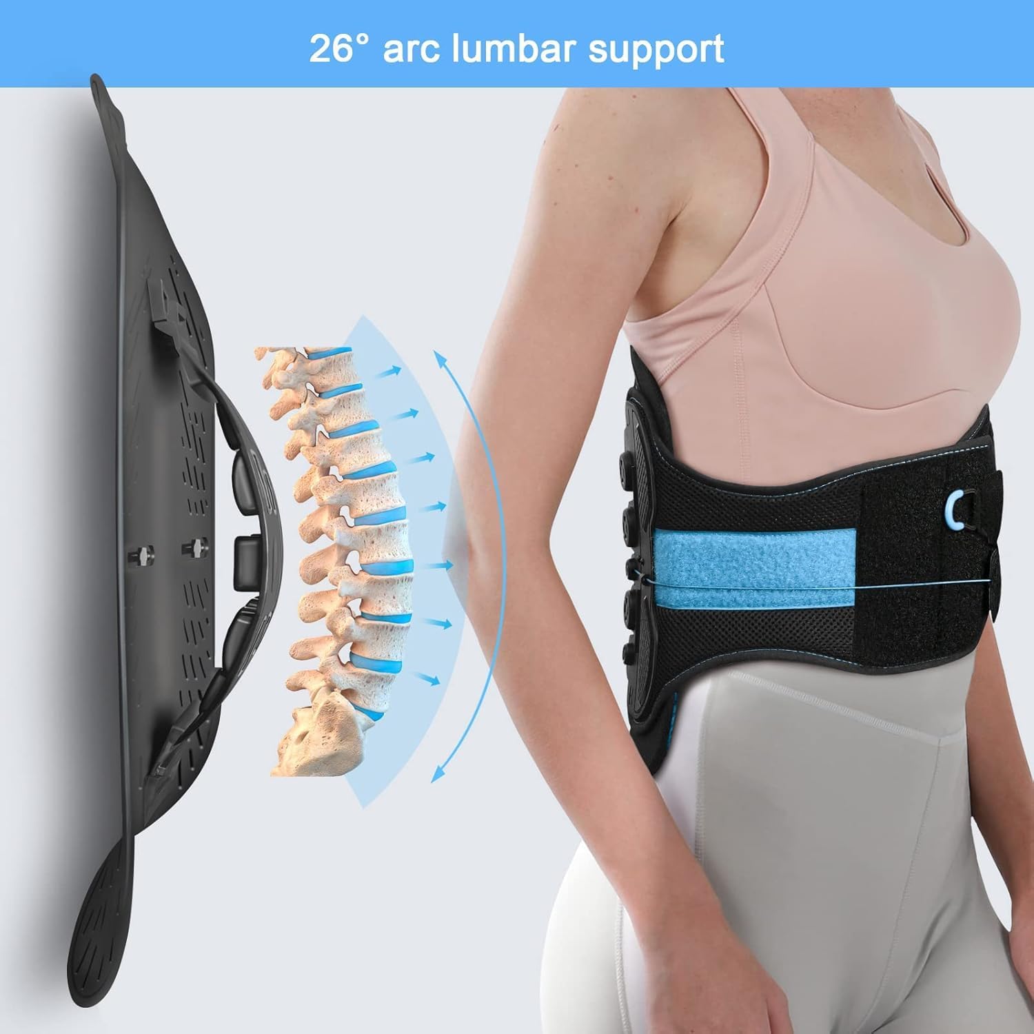 2.0 Version LSO Back Brace with Maximum Decompression Plate&Comfort Curve Back Support New Added with Foam Pad, Dual Pulley System Lumbar Support Belt for Lower Back, Spine, Disc(L/XL fit belly 35