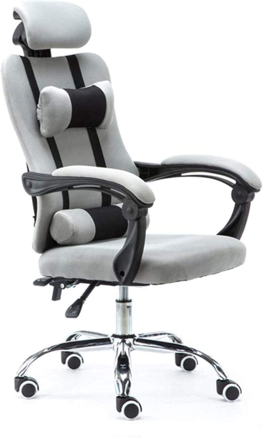 Office Chair Gaming Chair, Office Chair with Arms, Reclining Leather Computer Chair Swivel Office Chair with Footrest, Adjustable Headrest and Lumbar Support,Gray-Medium