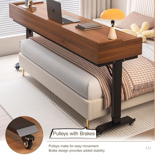 Adjustable Over Bed Table with Pneumatic Height Control, 360° Wheels & Drawers - Versatile Stand Desk for Home, Sofa, Medical Use (Black)