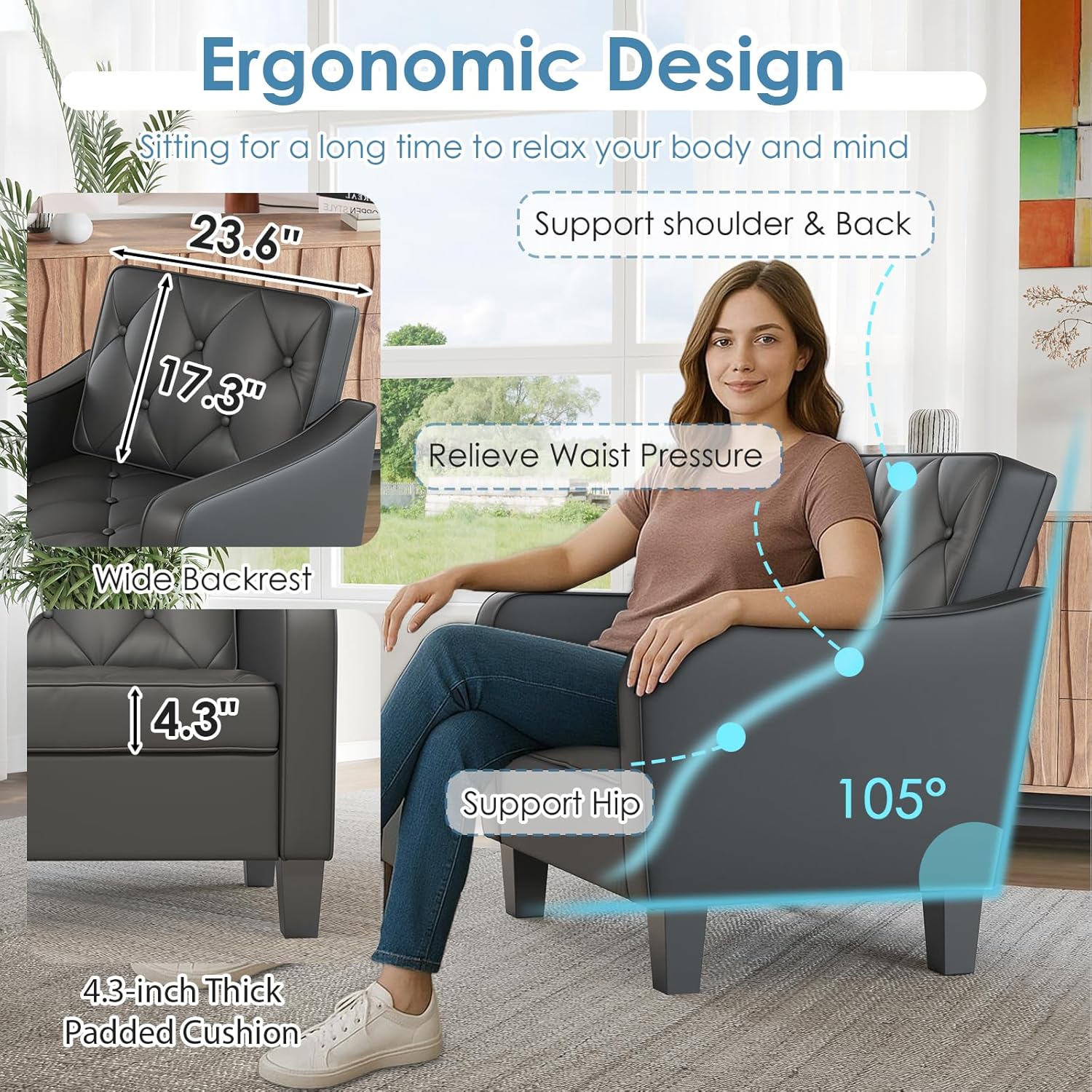 STHOUYN Living Room Arm Chairs Set of 2, Black Faux Leather Accent Chair, Waiting Room Chairs, Office Reading Chair for Guest (2, Black)