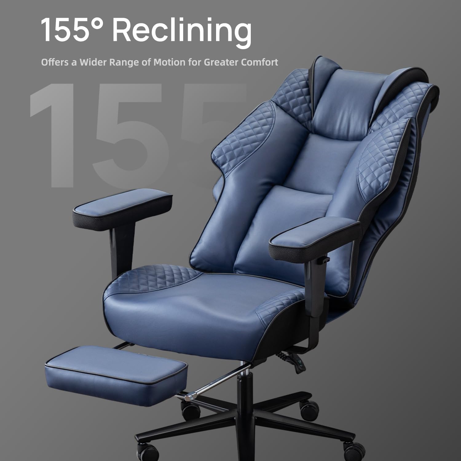 Big and Tall Office Chair 500lbs, Heavy Duty Executive Office Chair with Foot Rest, High Back Leather Adjustable Arm Rest,Ergonomic Lumbar Support Wheels(Navy Blue)