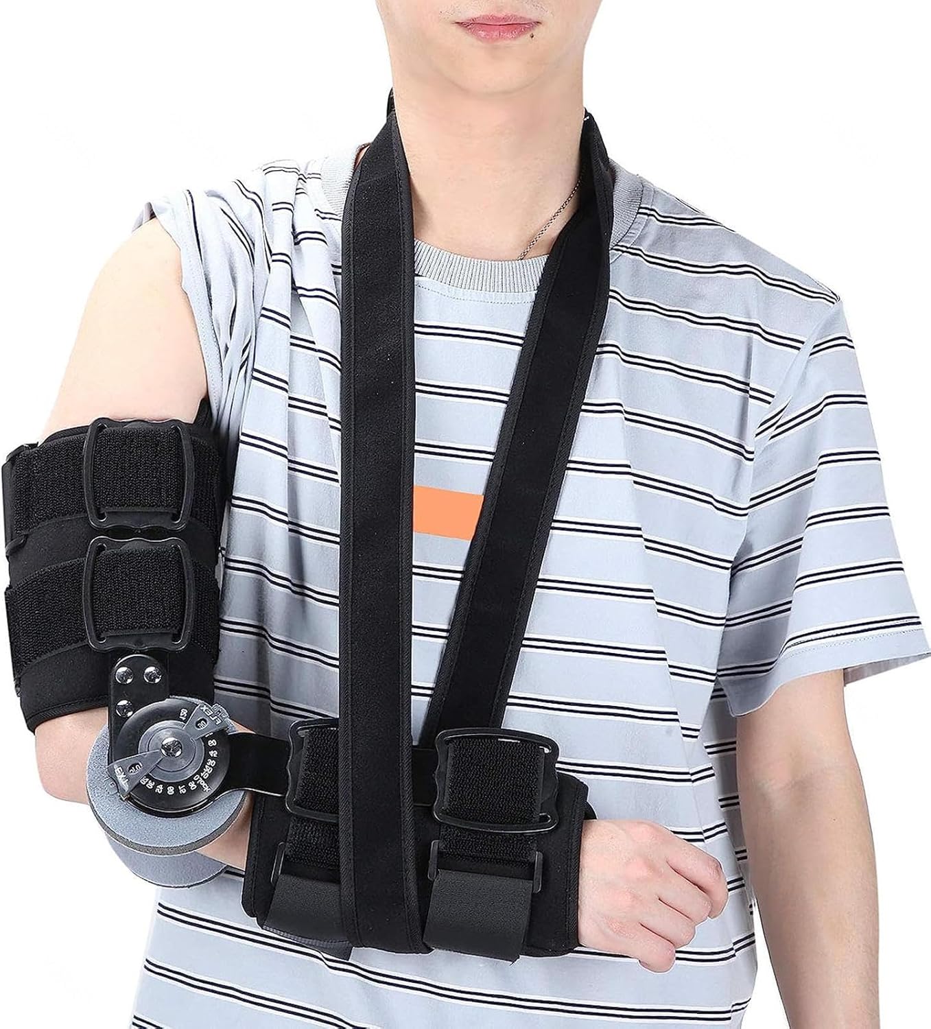 Hinged Elbow Brace for Ulnar Nerve Entrapment,Adjustable ROM Night Elbow Splint with Sling Stabilizer,Post Op Arm Splint Orthotics for Men & Women Surgery Injury Recovery P(