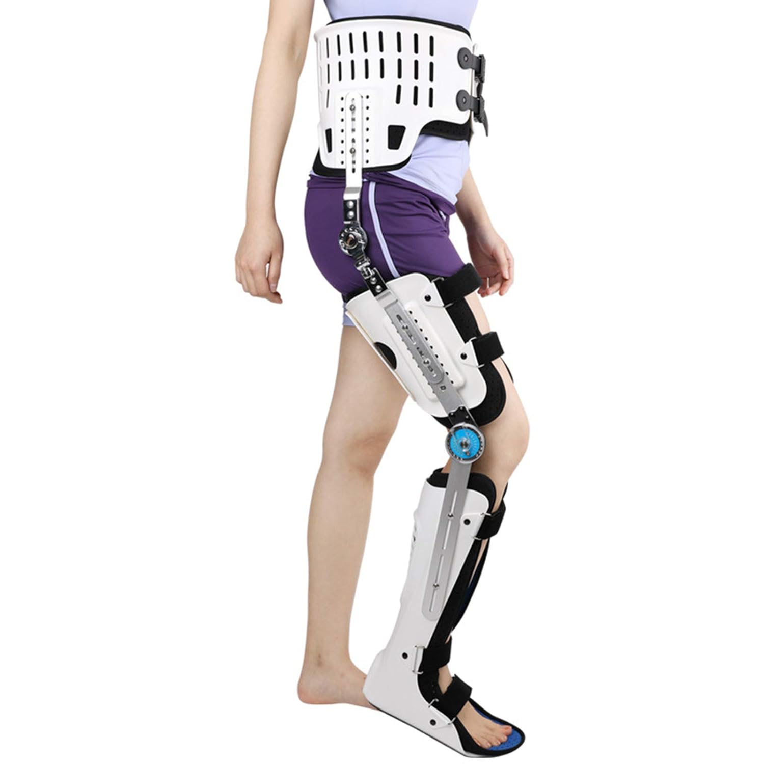 Hinged Foot Support Brace Adjustable Knee Orthosis Medical Leg Fracture and Lower Limb Paralysis Hip Joint Walking Fixation Brace,White (White-Medium