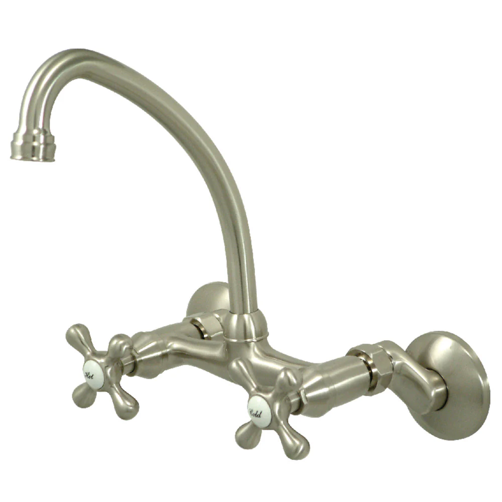 Kingston Brass Kingston Double-Handle Wall-Mount Bridge Kitchen Faucet, Brushed Nickel (KS214SN)