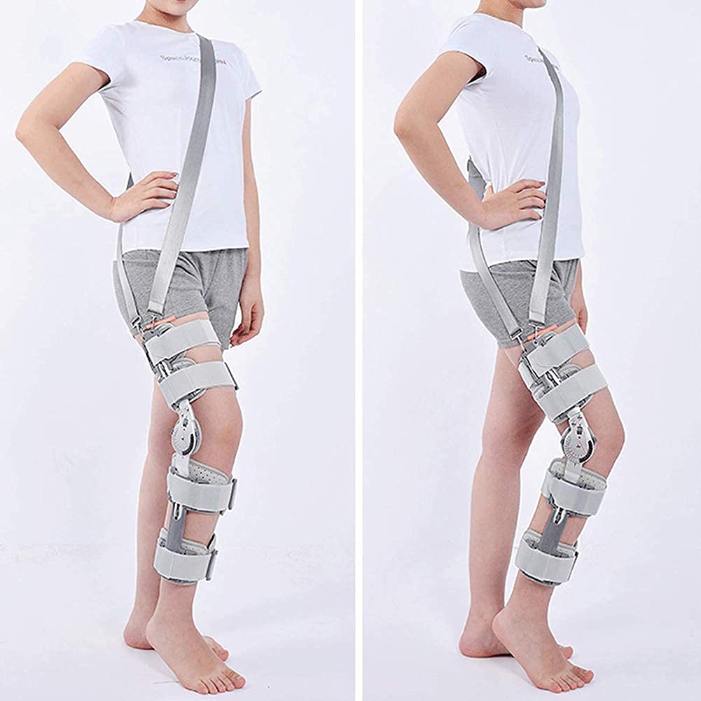 Hinged Knee Brace with Strap, Adjustable Leg Stabilizer Post Op Recovery Immobilization Splint - Orthopedic Protector Patella Injury Immobilizer Brace(