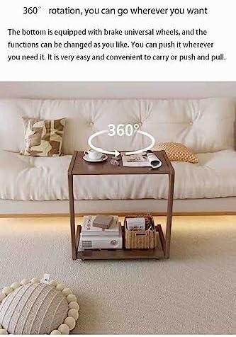 Overbed Table with Wheels, Solid Wood Sofa Side Cabinet, Movable C-Shaped Table for Living Room, Hospital & Home Use, Adjustable Height(L 80 CM)