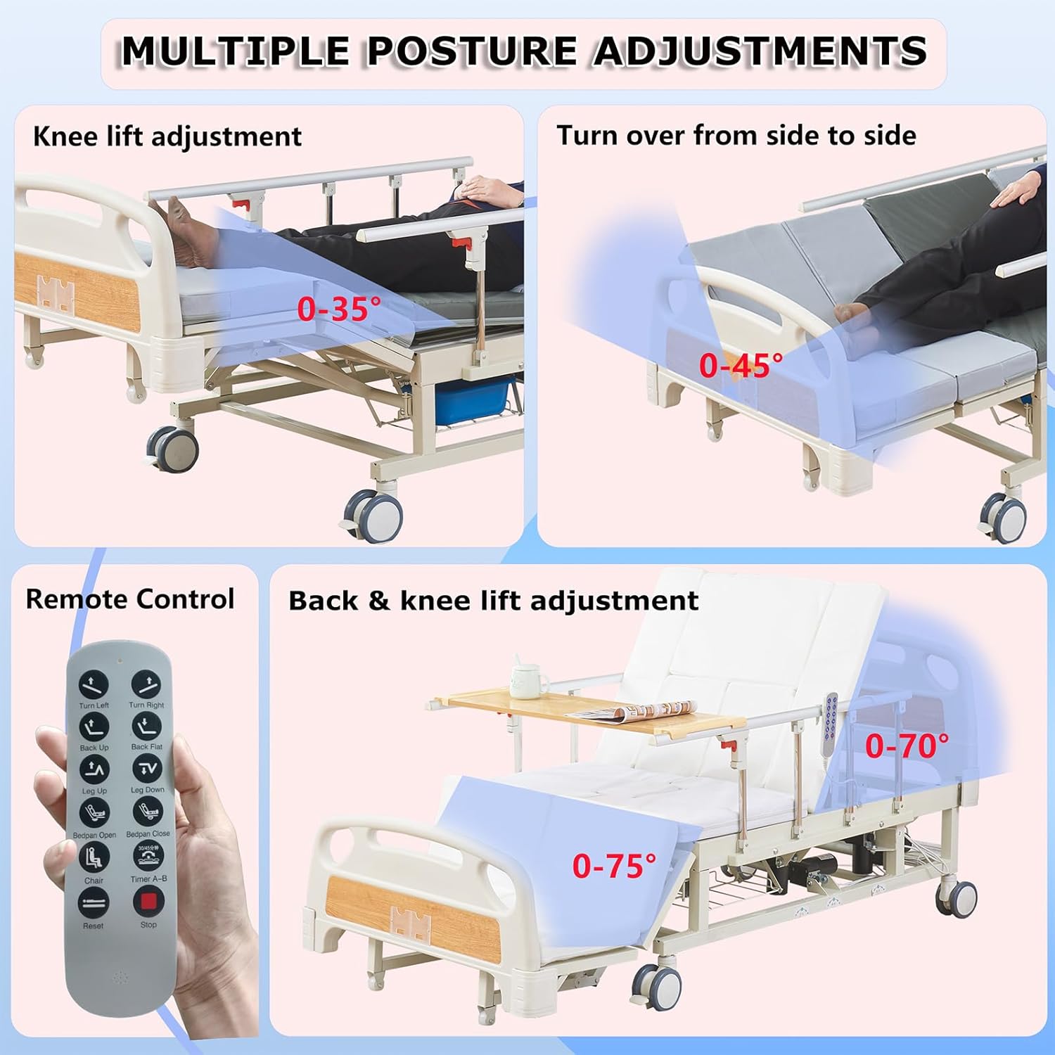 Premium Full Electric Hospital Bed for Home Use with Lateral Tilting Function, 10-Function Medical Beds with 5 Adjustable Positions, CPR Flat, 5