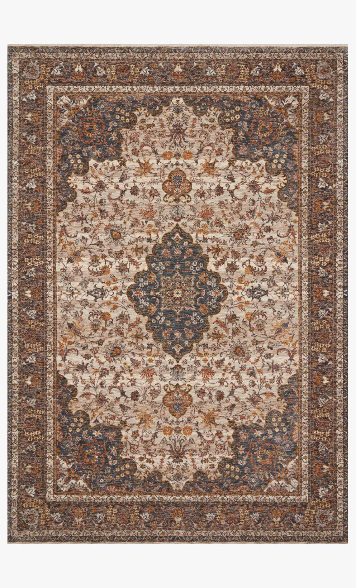 Loloi Lourdes Collection - Traditional Power Loomed Rug in Natural & Ocean (LOU-01)