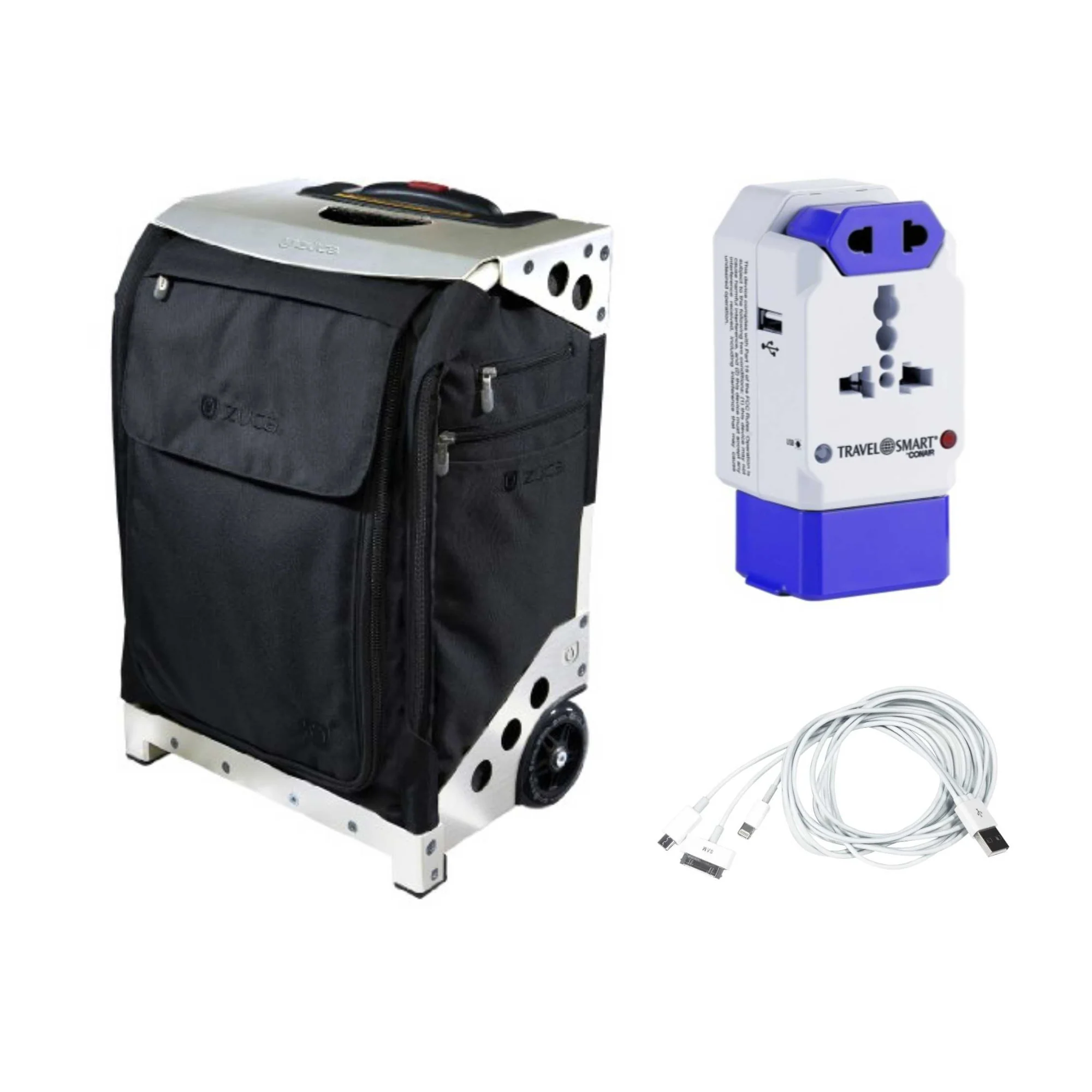 Zuca Flyer Travel (Silver) w/ International Power Adapter and Phone Charge Cable