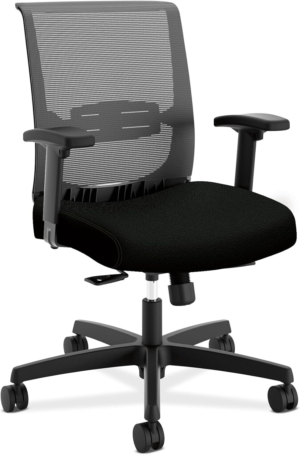 HON Convergence Ergonomic Office Chair, Breathable Back Support Mesh, Adjustable Arms, Computer Chair with Lumbar Support, Rolling Swivel Wheels, Comfortable Synchro-Tilt Recline, Fabric, Black