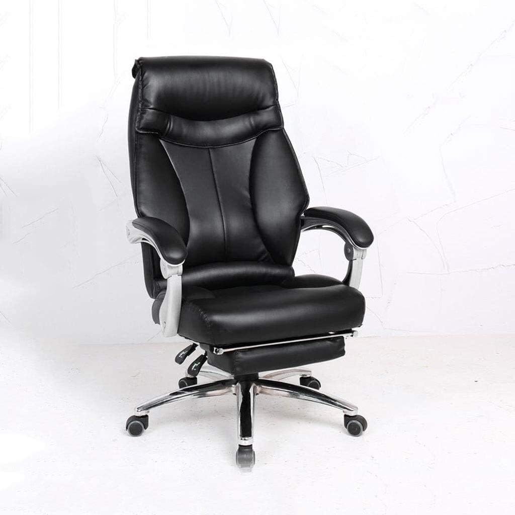 Executive Swivel Adjustable Swivel Office Desk Chair with Armrests Lumbar Support Desk Ergonomic Chair Chair Home Office Chair Leather Boss Chair Swivel Chair Study Room Ba,Black-With footrest