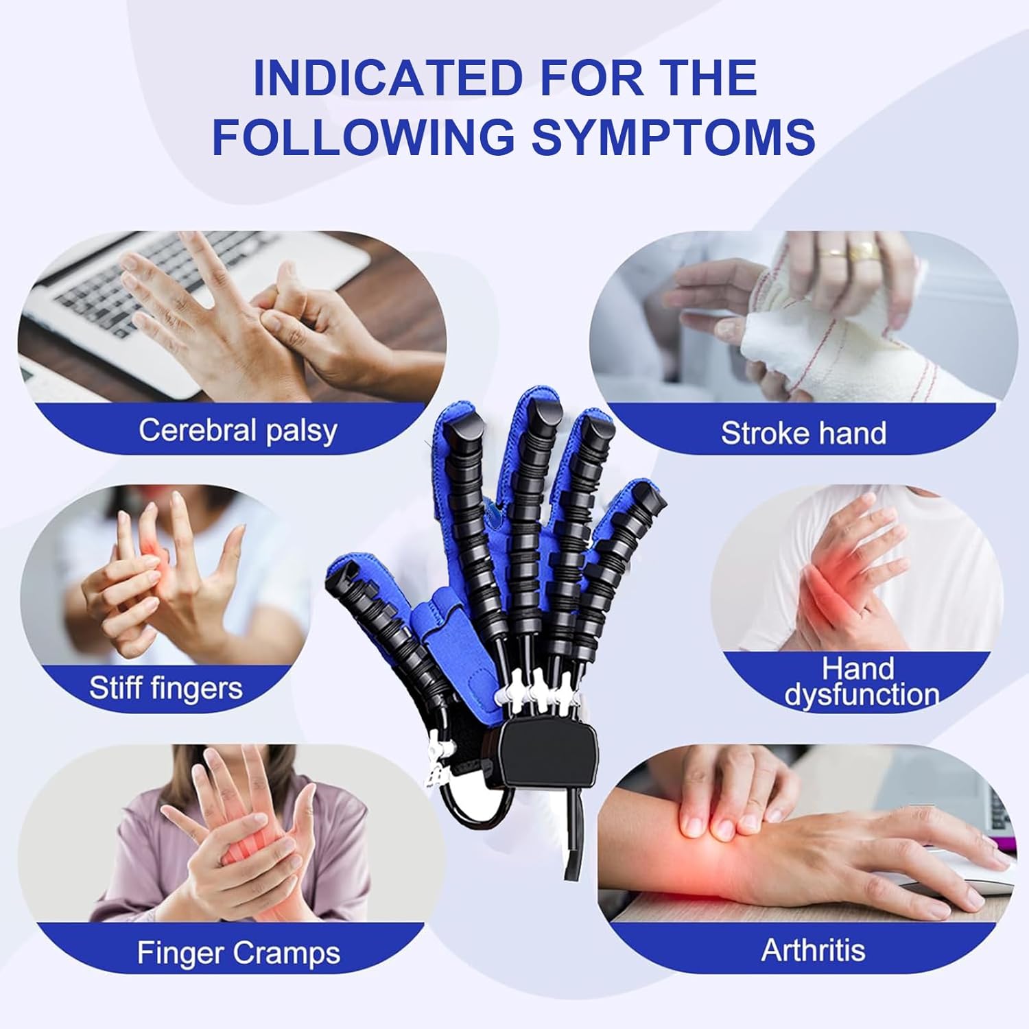 Rehabilitation Robot Glove, Hemiplegia Patient Left Right Hand Recovery Equipment, Adjustable Finger Orthosis Training Equipment, Relieve Cramps